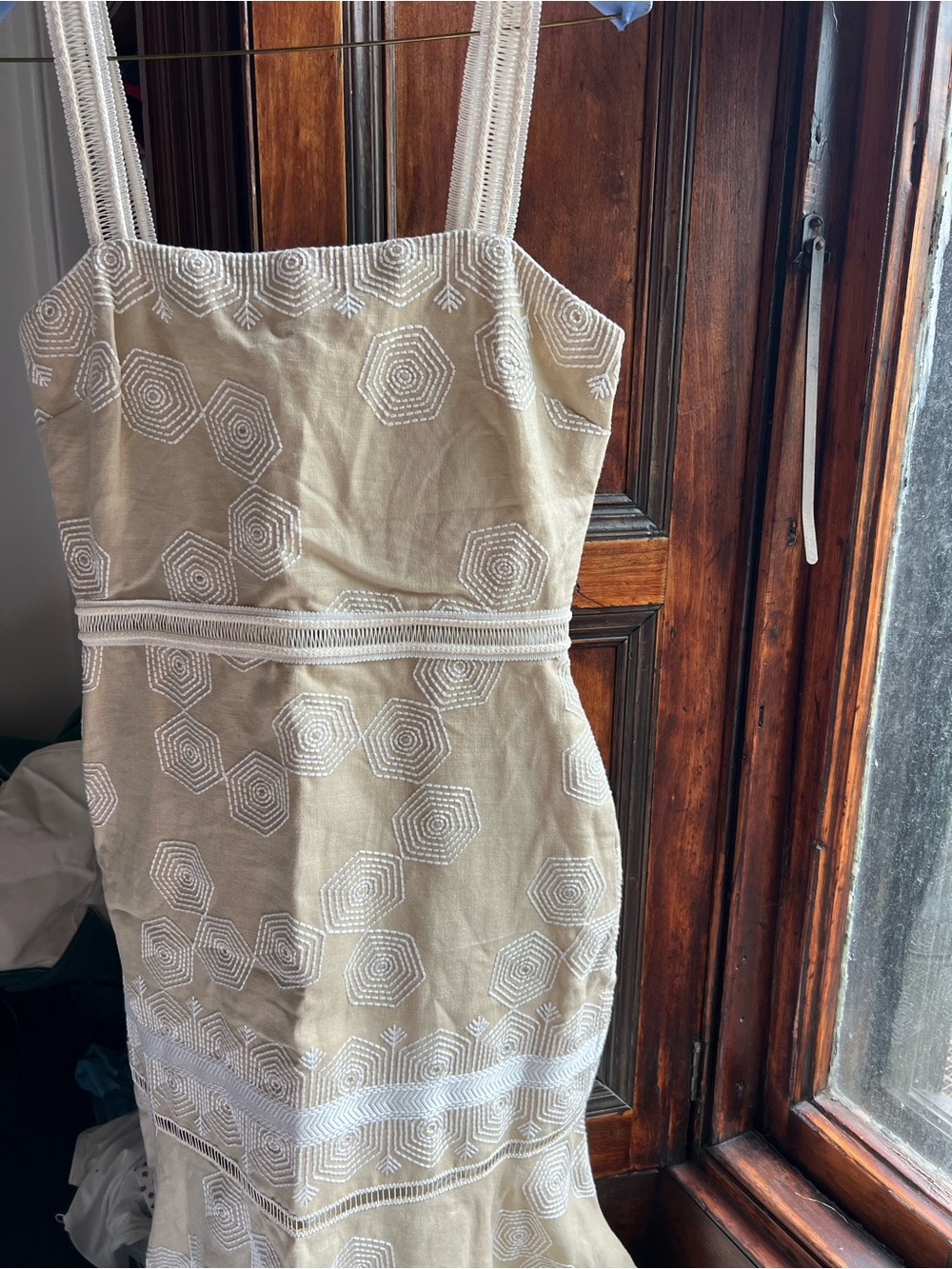 Alexis Delanna Ladder-stitch Mermaid Dress In Beige Embroidery Size Small - Picture 8 of 9